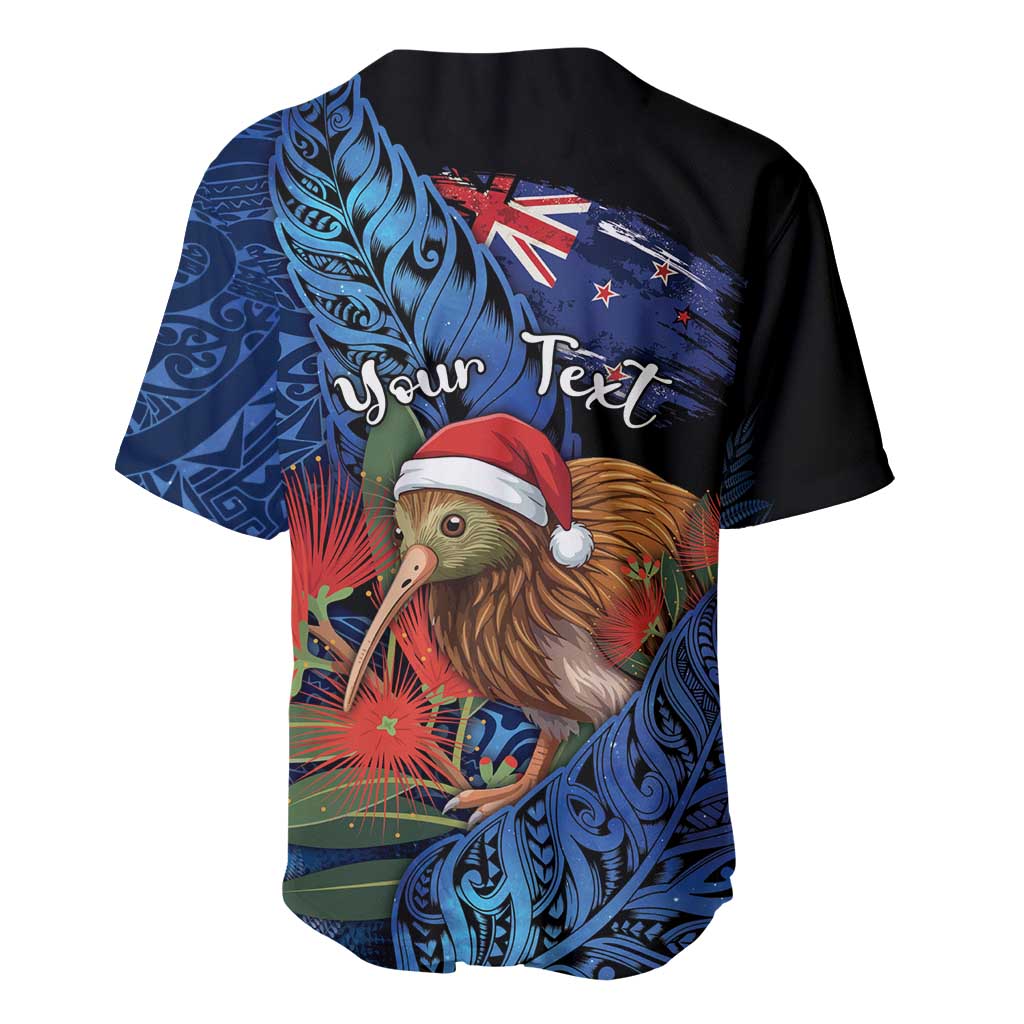 Personalised New Zealand Christmas Baseball Jersey Santa Kiwi Bird With Pohutukawa Flowers - Polynesian Pride