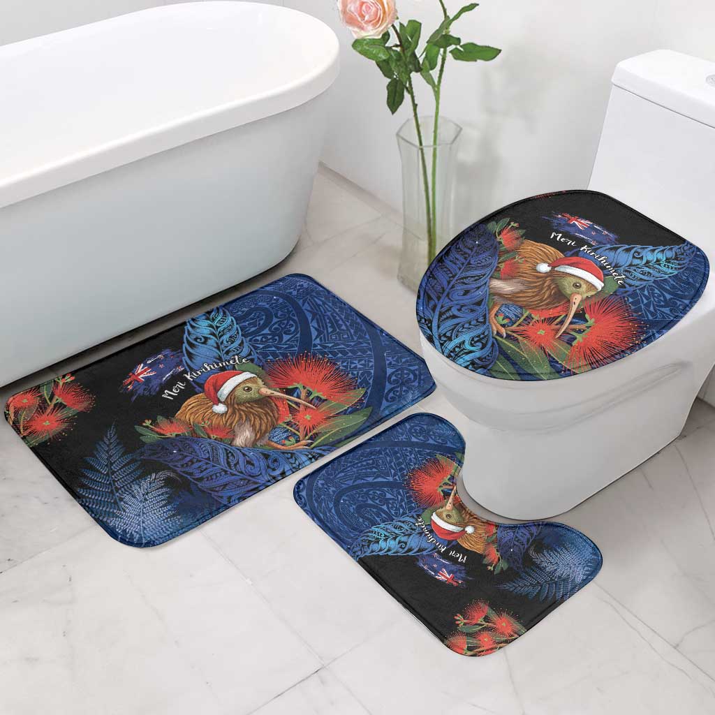 New Zealand Christmas Bathroom Set Santa Kiwi Bird With Pohutukawa Flowers - Polynesian Pride