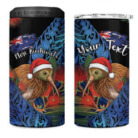 Personalised New Zealand Christmas 4 in 1 Can Cooler Tumbler Santa Kiwi Bird With Pohutukawa Flowers - Polynesian Pride