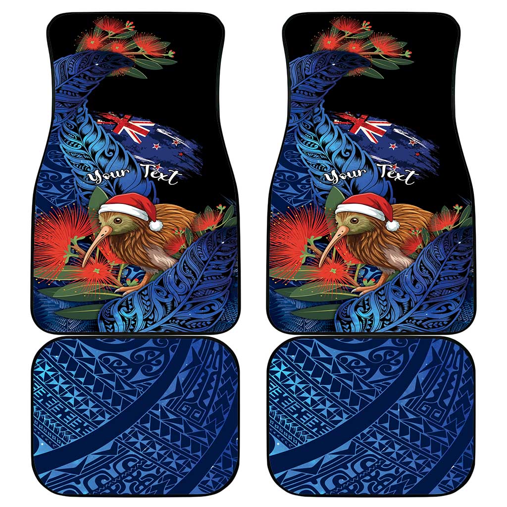 Personalised New Zealand Christmas Car Mats Santa Kiwi Bird With Pohutukawa Flowers - Polynesian Pride