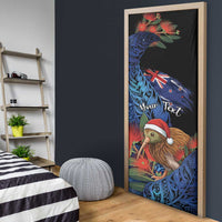 Personalised New Zealand Christmas Door Cover Santa Kiwi Bird With Pohutukawa Flowers - Polynesian Pride