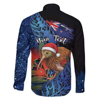 Personalised New Zealand Christmas Family Matching Summer Maxi Dress and Hawaiian Shirt Santa Kiwi Bird With Pohutukawa Flowers - Polynesian Pride