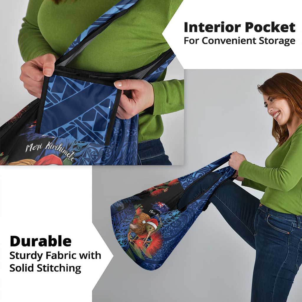 New Zealand Christmas Grocery Bag Santa Kiwi Bird With Pohutukawa Flowers - Polynesian Pride