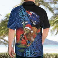 Personalised New Zealand Christmas Hawaiian Shirt Santa Kiwi Bird With Pohutukawa Flowers - Polynesian Pride