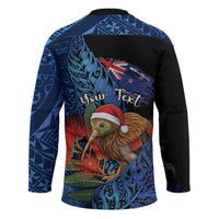 Personalised New Zealand Christmas Hockey Jersey Santa Kiwi Bird With Pohutukawa Flowers - Polynesian Pride