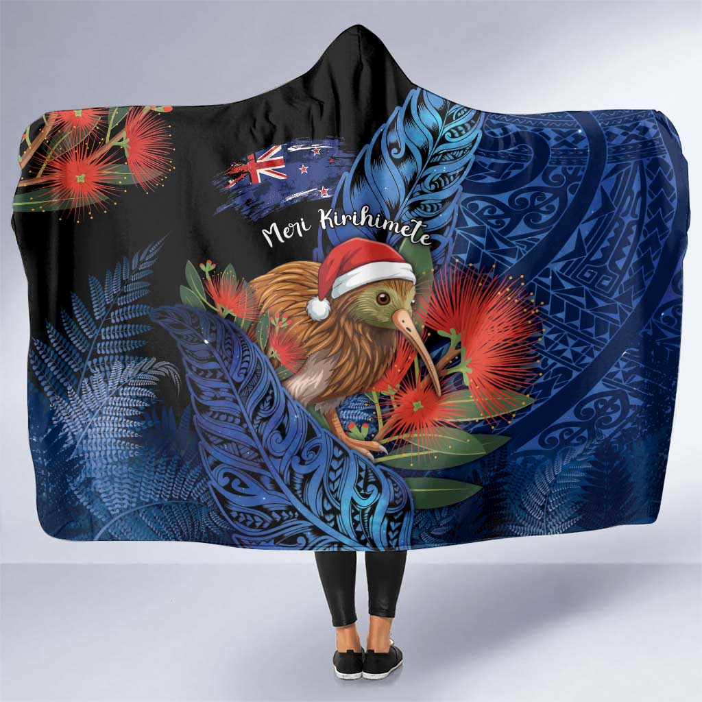 New Zealand Christmas Hooded Blanket Santa Kiwi Bird With Pohutukawa Flowers - Polynesian Pride