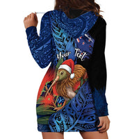 Personalised New Zealand Christmas Hoodie Dress Santa Kiwi Bird With Pohutukawa Flowers - Polynesian Pride