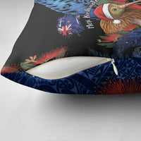 New Zealand Christmas Pillow Cover Santa Kiwi Bird With Pohutukawa Flowers - Polynesian Pride