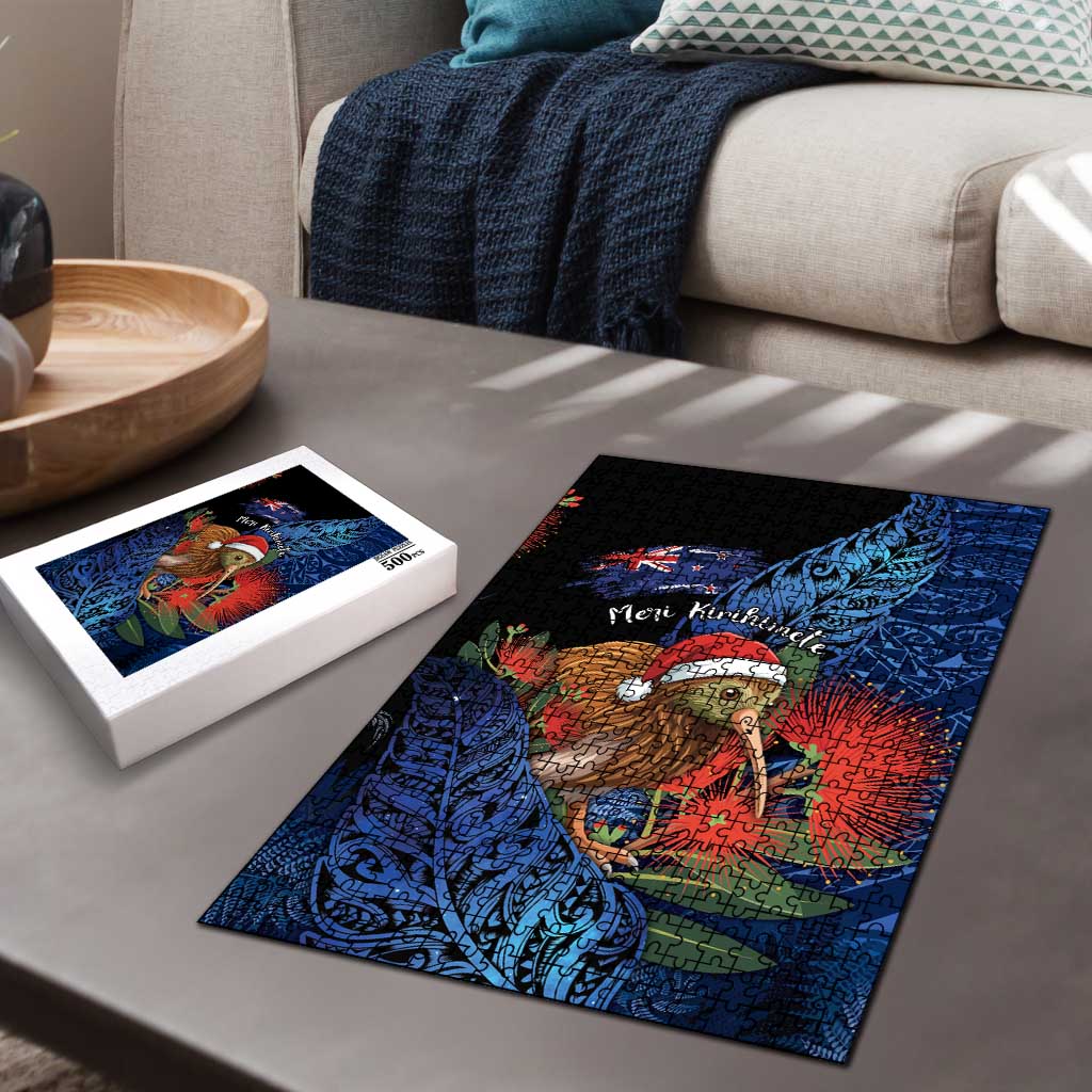 New Zealand Christmas Puzzle Santa Kiwi Bird With Pohutukawa Flowers - Polynesian Pride