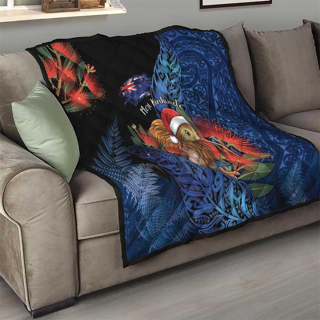 New Zealand Christmas Quilt Santa Kiwi Bird With Pohutukawa Flowers - Polynesian Pride