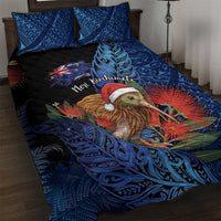 New Zealand Christmas Quilt Bed Set Santa Kiwi Bird With Pohutukawa Flowers - Polynesian Pride