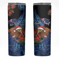 Personalised New Zealand Christmas Skinny Tumbler Santa Kiwi Bird With Pohutukawa Flowers - Polynesian Pride