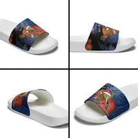 New Zealand Christmas Slide Sandals Santa Kiwi Bird With Pohutukawa Flowers - Polynesian Pride