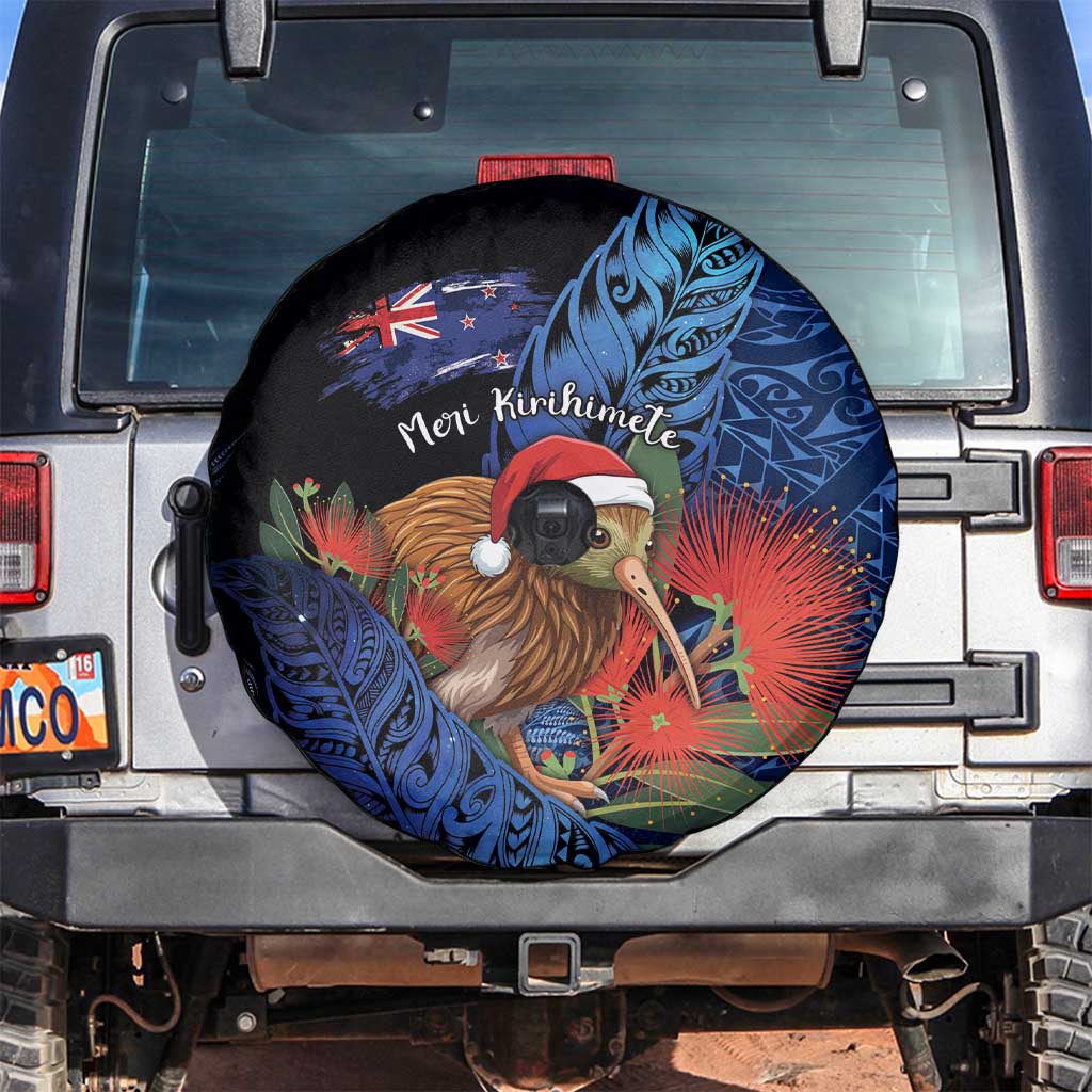 New Zealand Christmas Spare Tire Cover Santa Kiwi Bird With Pohutukawa Flowers - Polynesian Pride