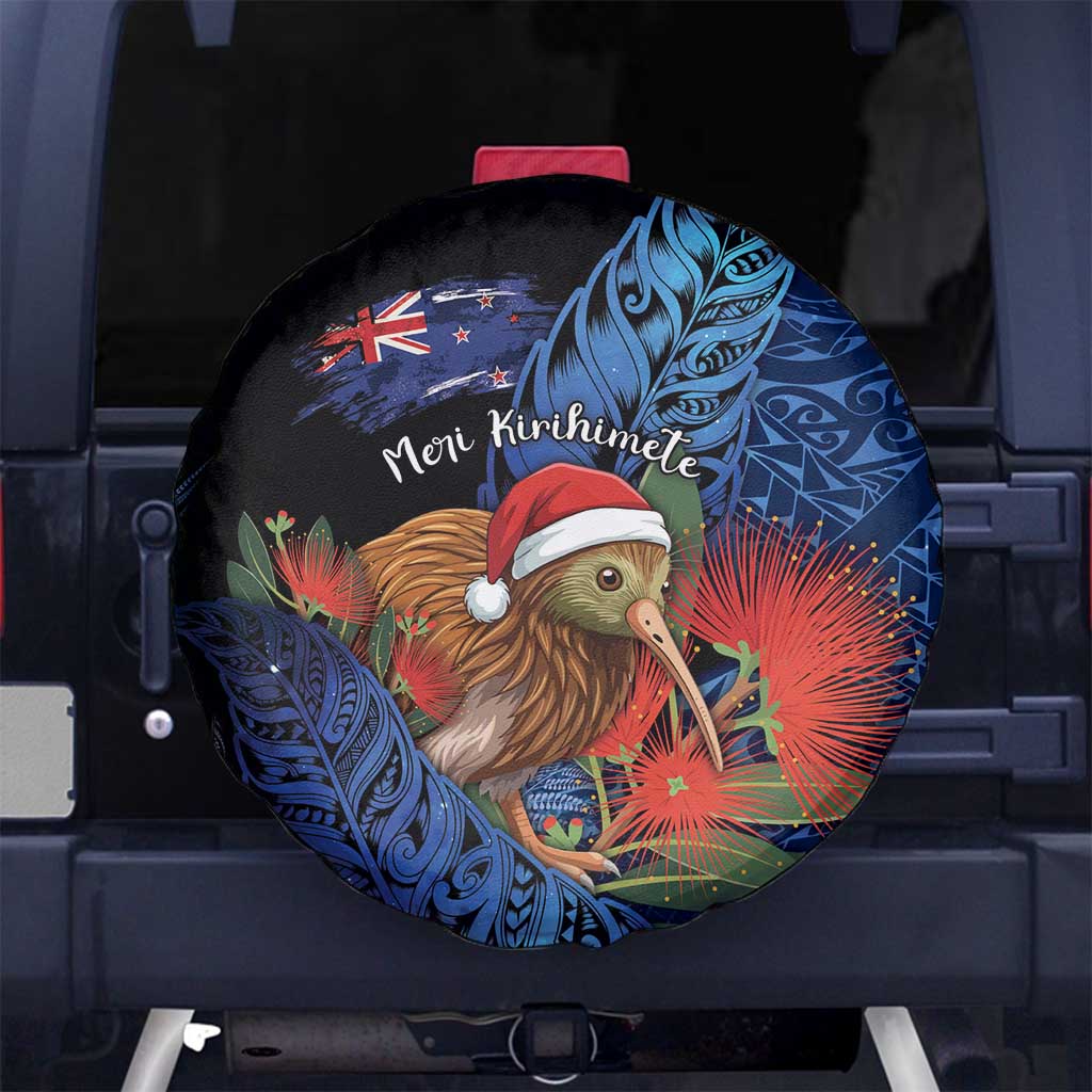 New Zealand Christmas Spare Tire Cover Santa Kiwi Bird With Pohutukawa Flowers - Polynesian Pride