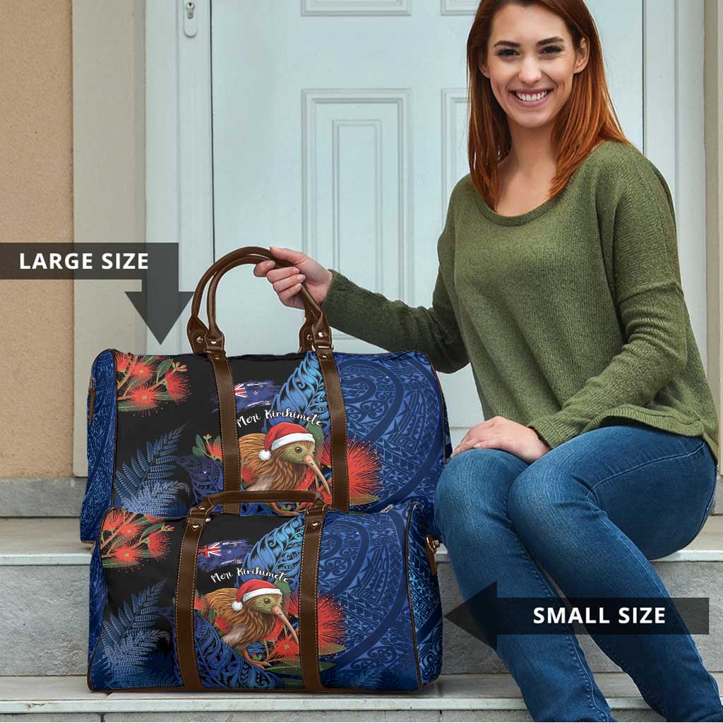 New Zealand Christmas Travel Bag Santa Kiwi Bird With Pohutukawa Flowers - Polynesian Pride