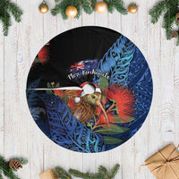 New Zealand Christmas Tree Skirt Santa Kiwi Bird With Pohutukawa Flowers - Polynesian Pride