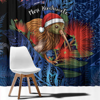 New Zealand Christmas Window Curtain Santa Kiwi Bird With Pohutukawa Flowers - Polynesian Pride