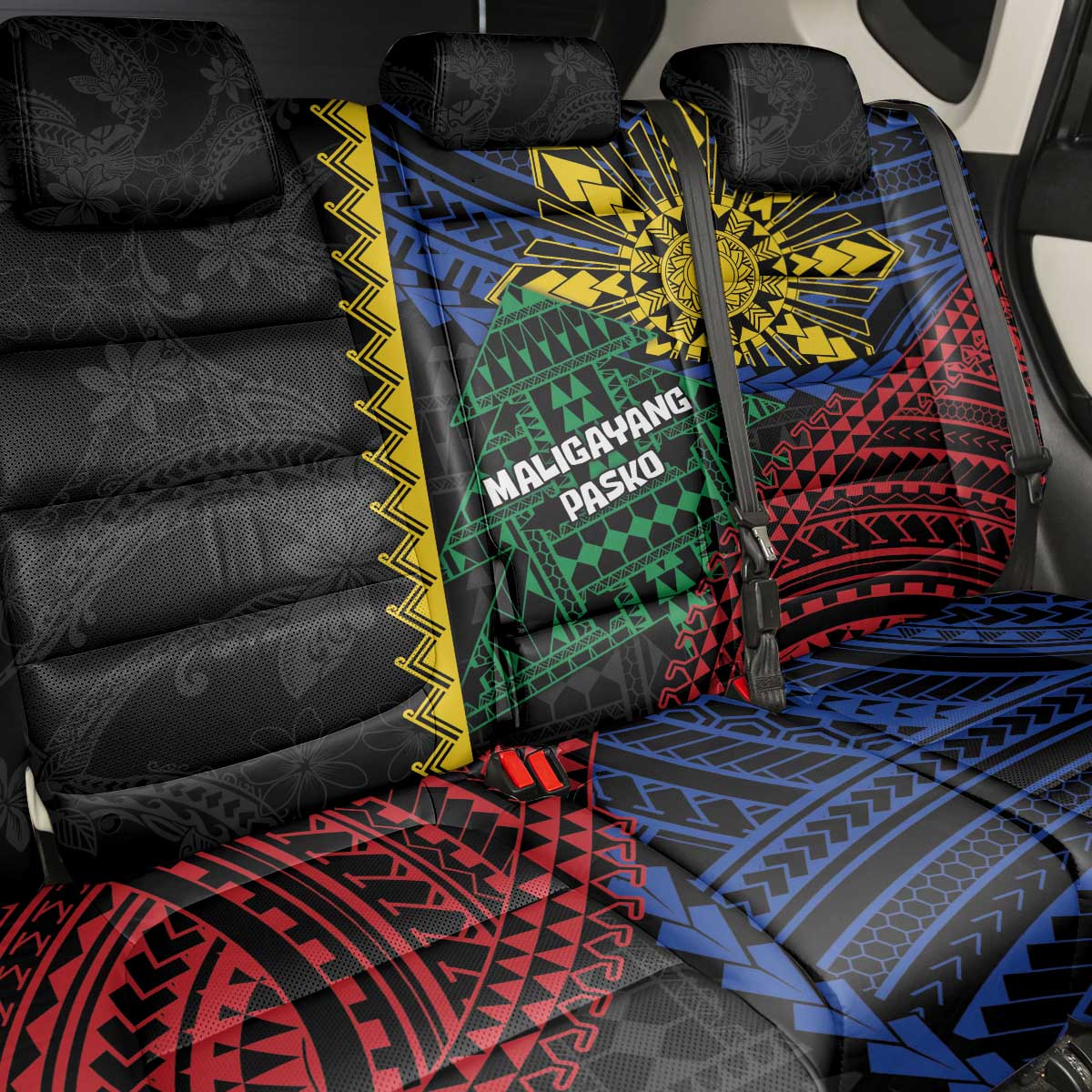 Philippines Christmas Back Car Seat Cover Xmas Tree Filipino Tribal Patterns - Polynesian Pride