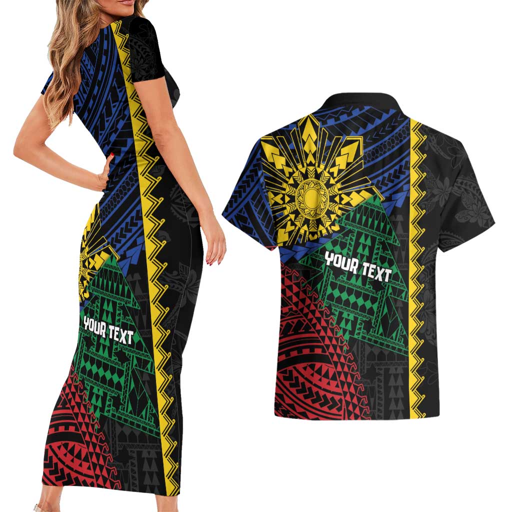 Personalised Philippines Christmas Couples Matching Short Sleeve Bodycon Dress and Hawaiian Shirt Xmas Tree Filipino Tribal Patterns - Polynesian Pride