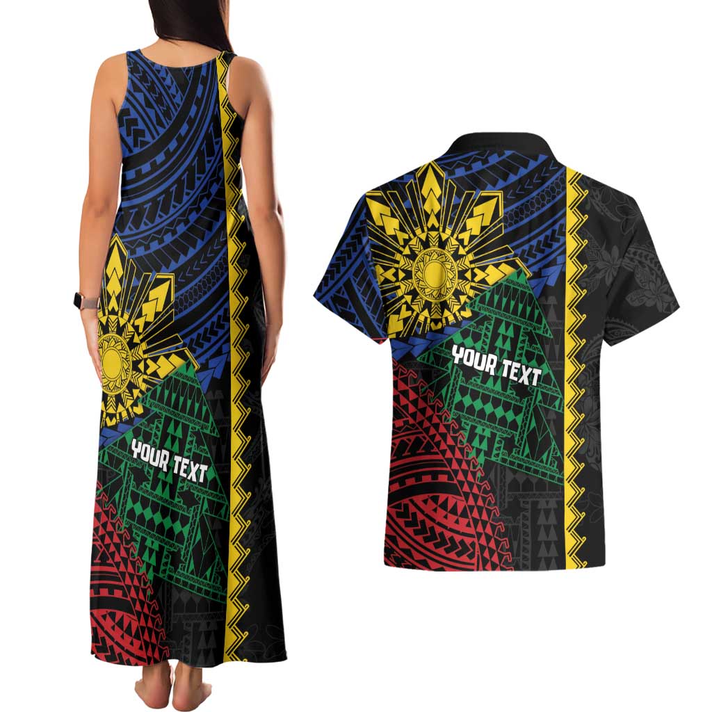 Personalised Philippines Christmas Couples Matching Tank Maxi Dress and Hawaiian Shirt Xmas Tree Filipino Tribal Patterns - Polynesian Pride