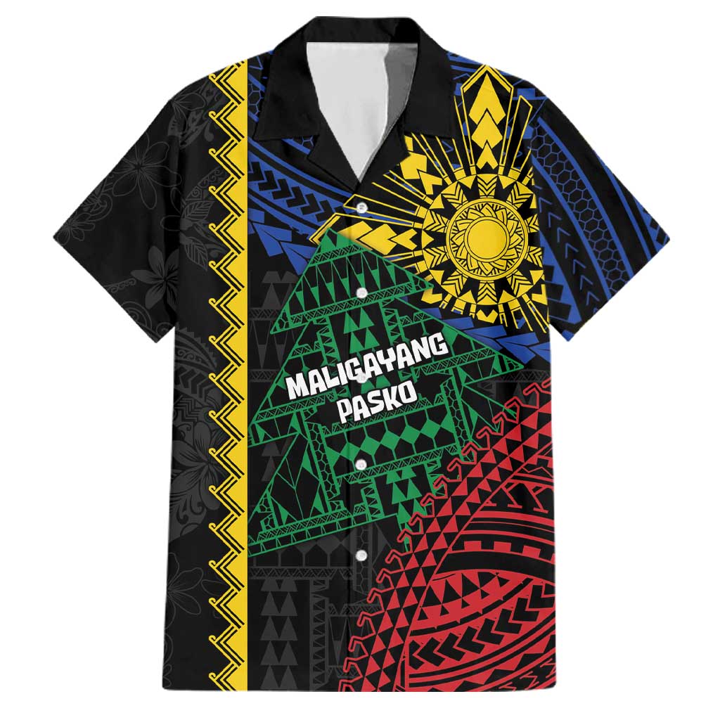Personalised Philippines Christmas Family Matching Long Sleeve Bodycon Dress and Hawaiian Shirt Xmas Tree Filipino Tribal Patterns DT05 Dad's Shirt - Short Sleeve Black - Polynesian Pride