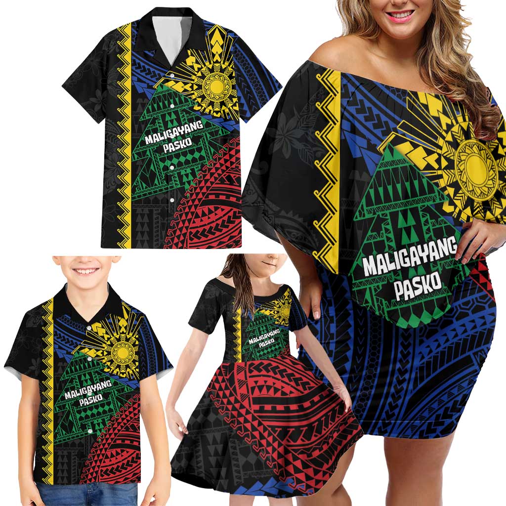 Personalised Philippines Christmas Family Matching Off Shoulder Short Dress and Hawaiian Shirt Xmas Tree Filipino Tribal Patterns DT05 - Polynesian Pride