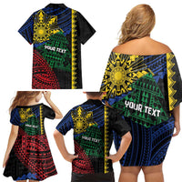 Personalised Philippines Christmas Family Matching Off Shoulder Short Dress and Hawaiian Shirt Xmas Tree Filipino Tribal Patterns DT05 - Polynesian Pride