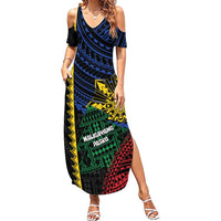 Personalised Philippines Christmas Family Matching Summer Maxi Dress and Hawaiian Shirt Xmas Tree Filipino Tribal Patterns DT05 Mom's Dress Black - Polynesian Pride