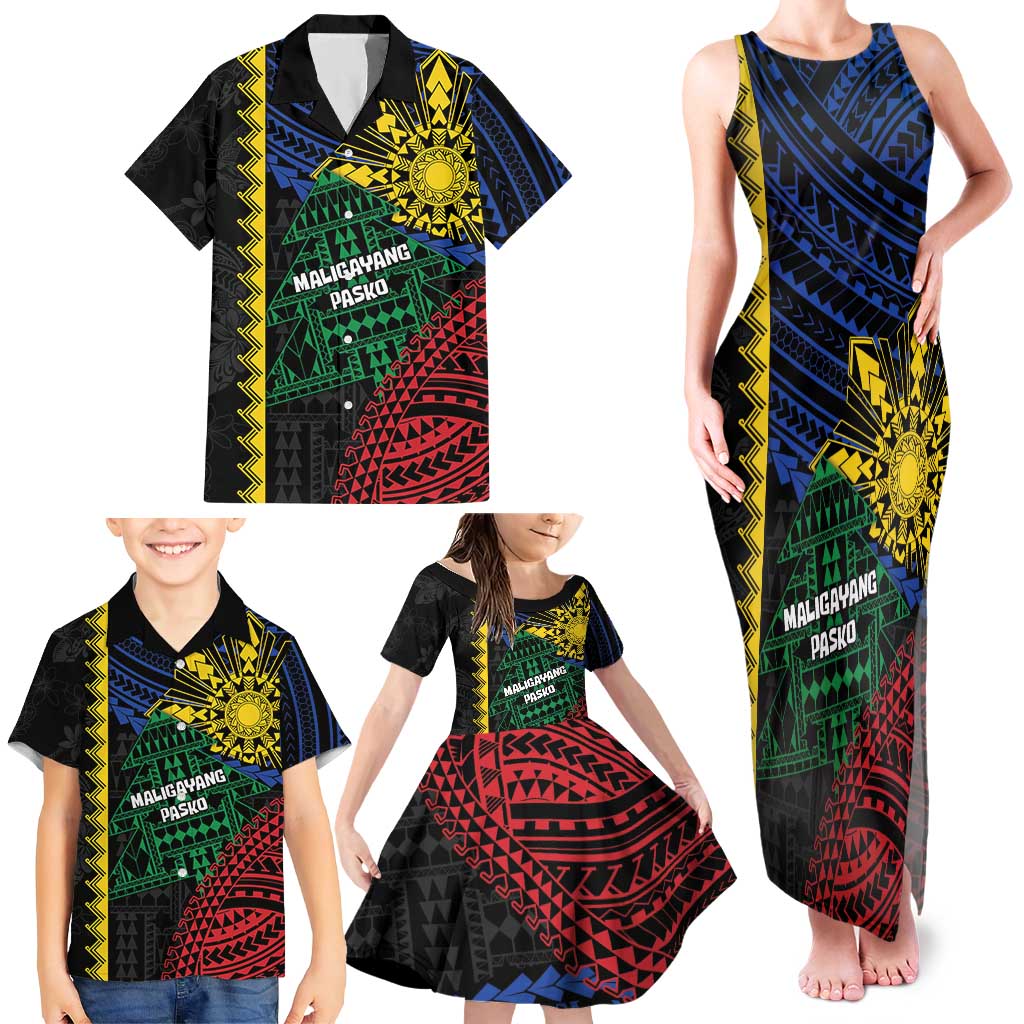 Personalised Philippines Christmas Family Matching Tank Maxi Dress and Hawaiian Shirt Xmas Tree Filipino Tribal Patterns DT05 - Polynesian Pride