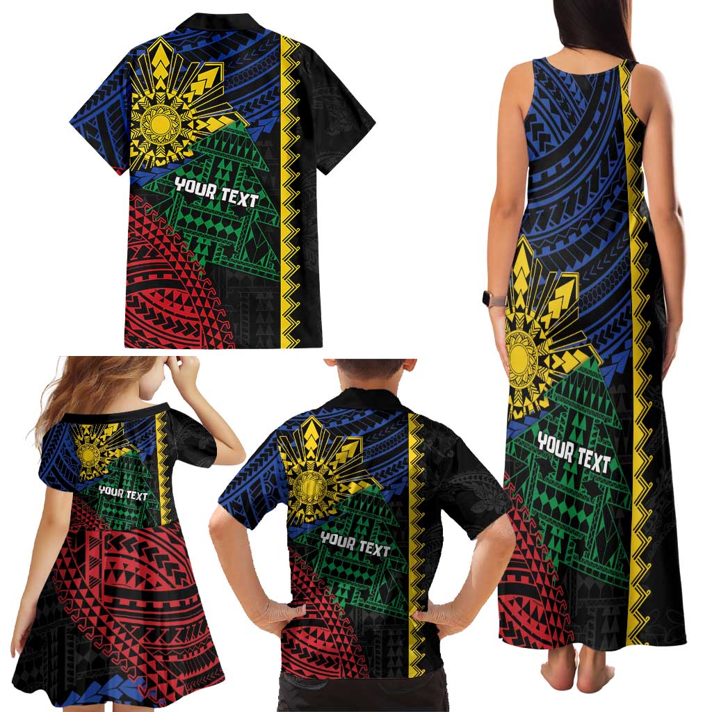 Personalised Philippines Christmas Family Matching Tank Maxi Dress and Hawaiian Shirt Xmas Tree Filipino Tribal Patterns DT05 - Polynesian Pride