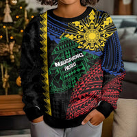 Personalised Philippines Christmas Kid Ugly Christmas Sweater Xmas Tree Filipino Tribal Patterns - Polynesian Pride