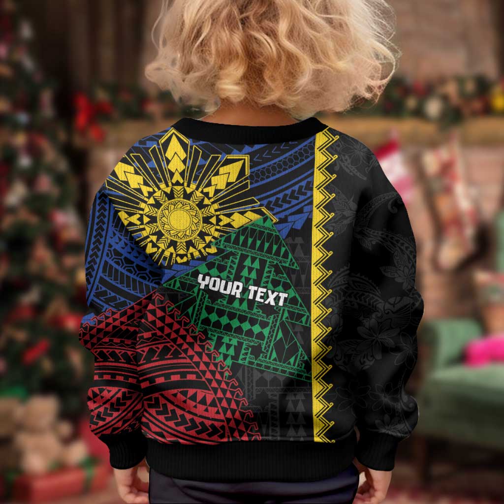 Personalised Philippines Christmas Kid Ugly Christmas Sweater Xmas Tree Filipino Tribal Patterns - Polynesian Pride