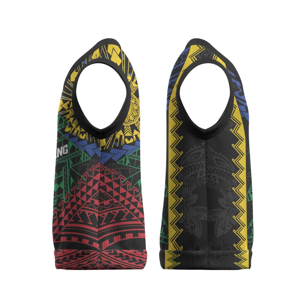 Personalised Philippines Christmas Knitted V-Neck Vest Xmas Tree Filipino Tribal Patterns - Polynesian Pride
