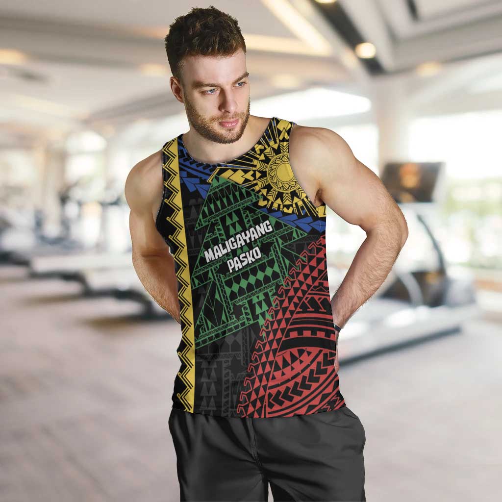 Personalised Philippines Christmas Men Tank Top Xmas Tree Filipino Tribal Patterns - Polynesian Pride