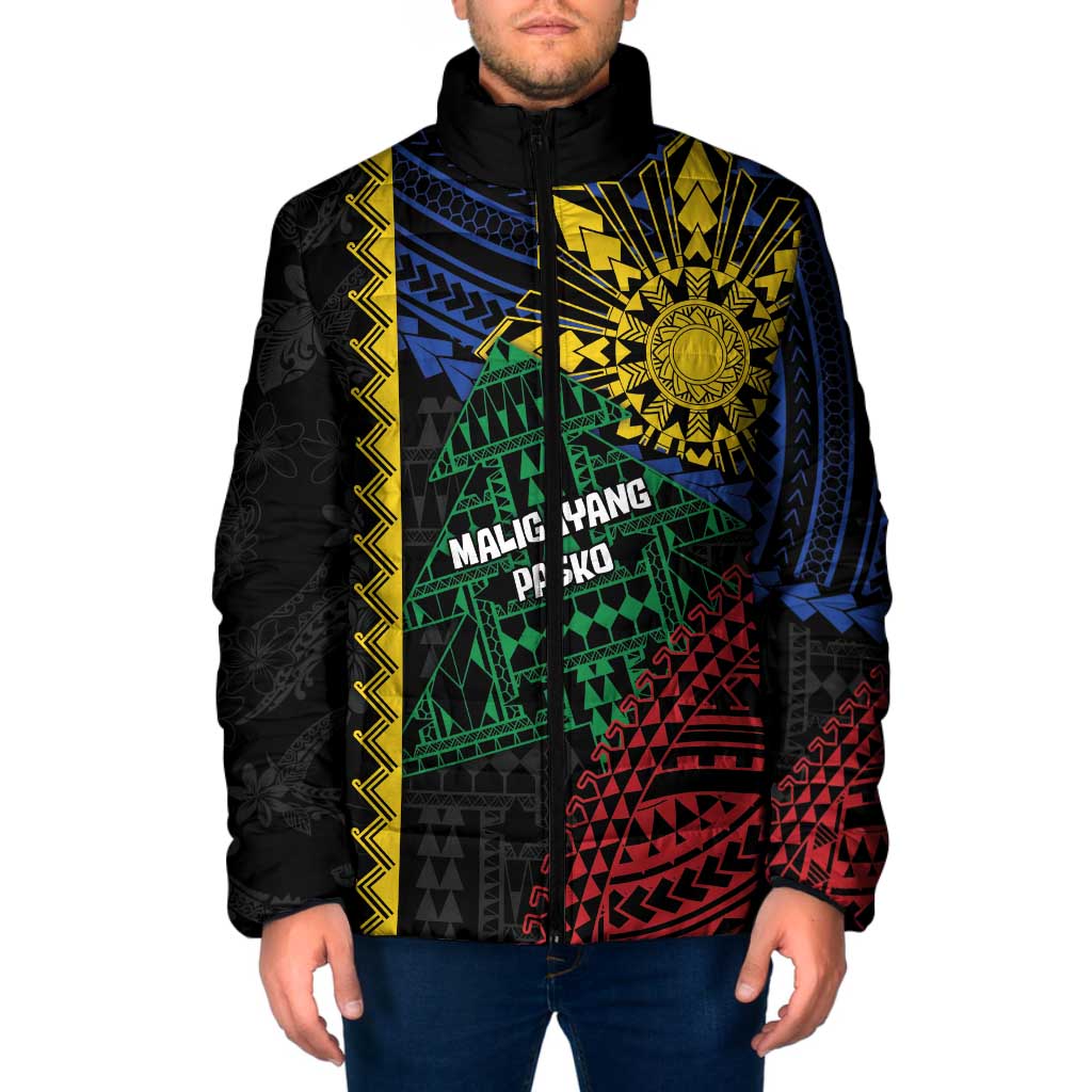 Personalised Philippines Christmas Padded Jacket Xmas Tree Filipino Tribal Patterns - Polynesian Pride