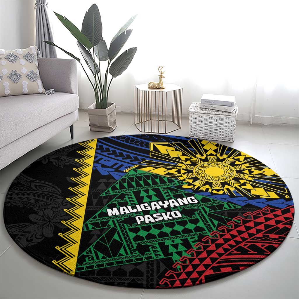 Philippines Christmas Round Carpet Xmas Tree Filipino Tribal Patterns - Polynesian Pride