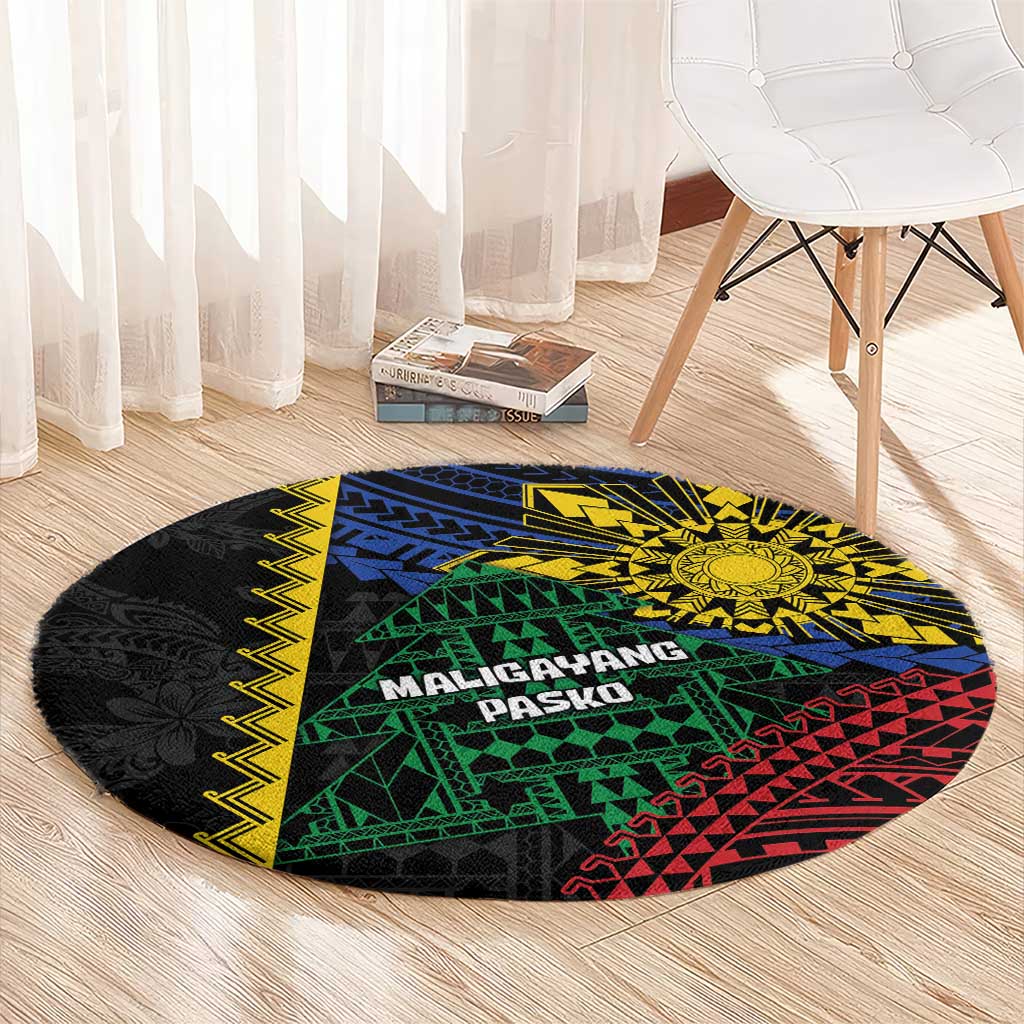 Philippines Christmas Round Carpet Xmas Tree Filipino Tribal Patterns - Polynesian Pride