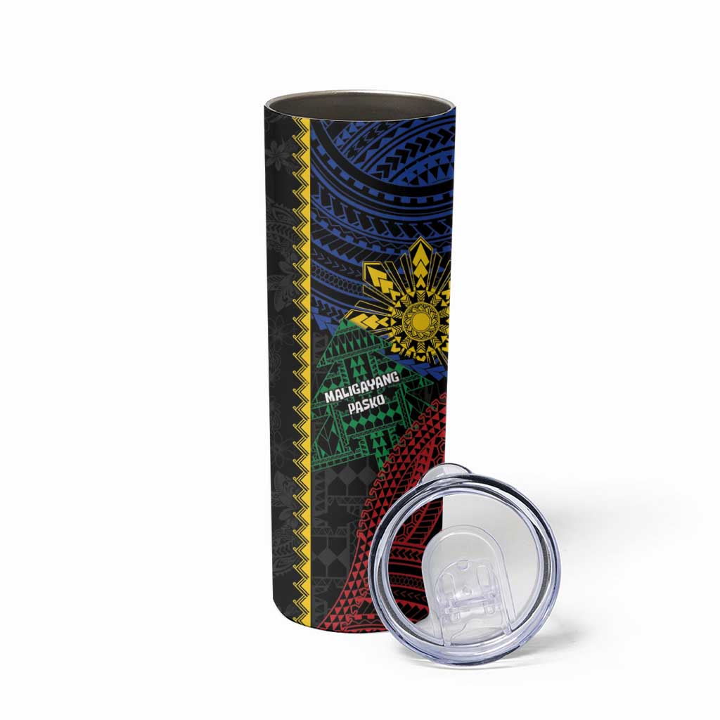 Personalised Philippines Christmas Skinny Tumbler Xmas Tree Filipino Tribal Patterns - Polynesian Pride