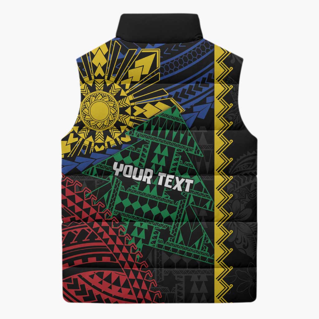 Personalised Philippines Christmas Sleeveless Puffer Jacket Xmas Tree Filipino Tribal Patterns - Polynesian Pride
