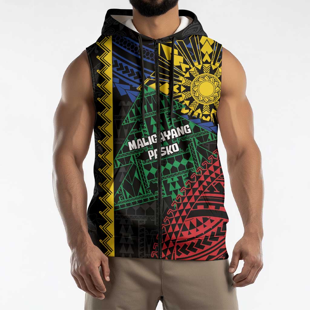 Personalised Philippines Christmas Sleeveless Zip Hoodie Xmas Tree Filipino Tribal Patterns - Polynesian Pride
