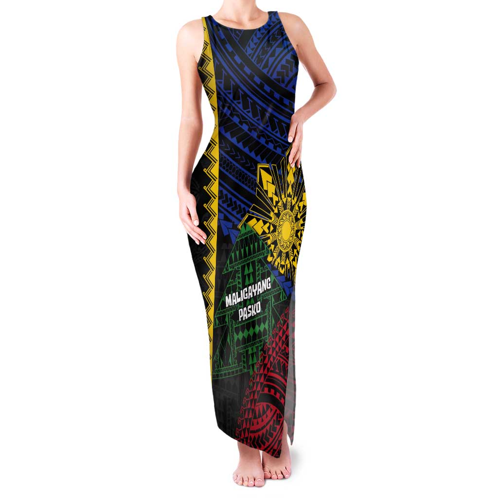 Personalised Philippines Christmas Tank Maxi Dress Xmas Tree Filipino Tribal Patterns - Polynesian Pride