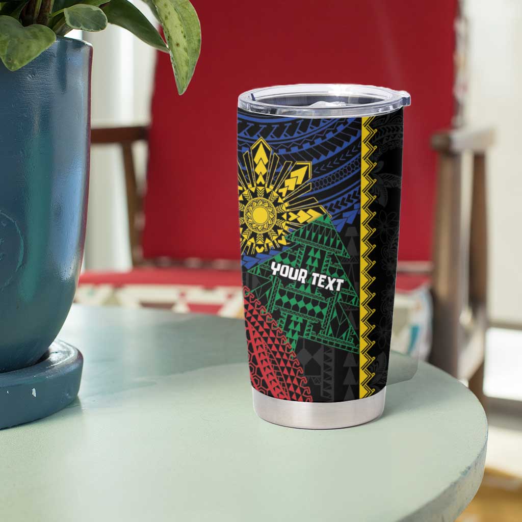Personalised Philippines Christmas Tumbler Cup Xmas Tree Filipino Tribal Patterns - Polynesian Pride
