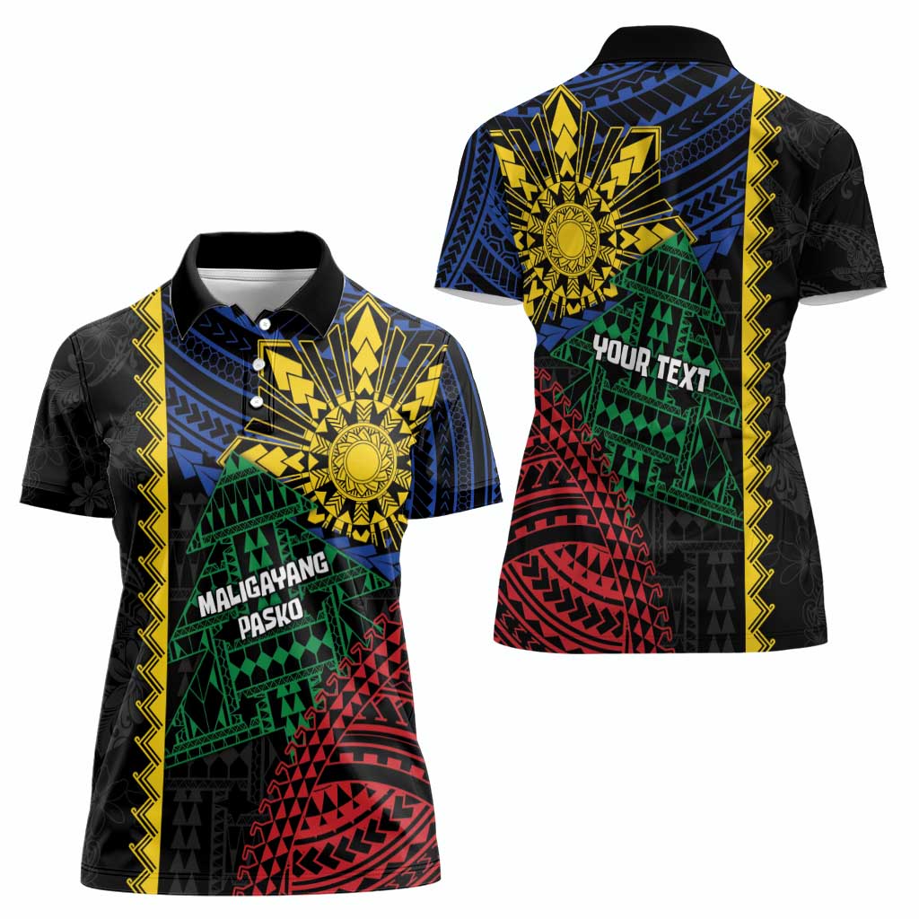 Personalised Philippines Christmas Women Polo Shirt Xmas Tree Filipino Tribal Patterns - Polynesian Pride