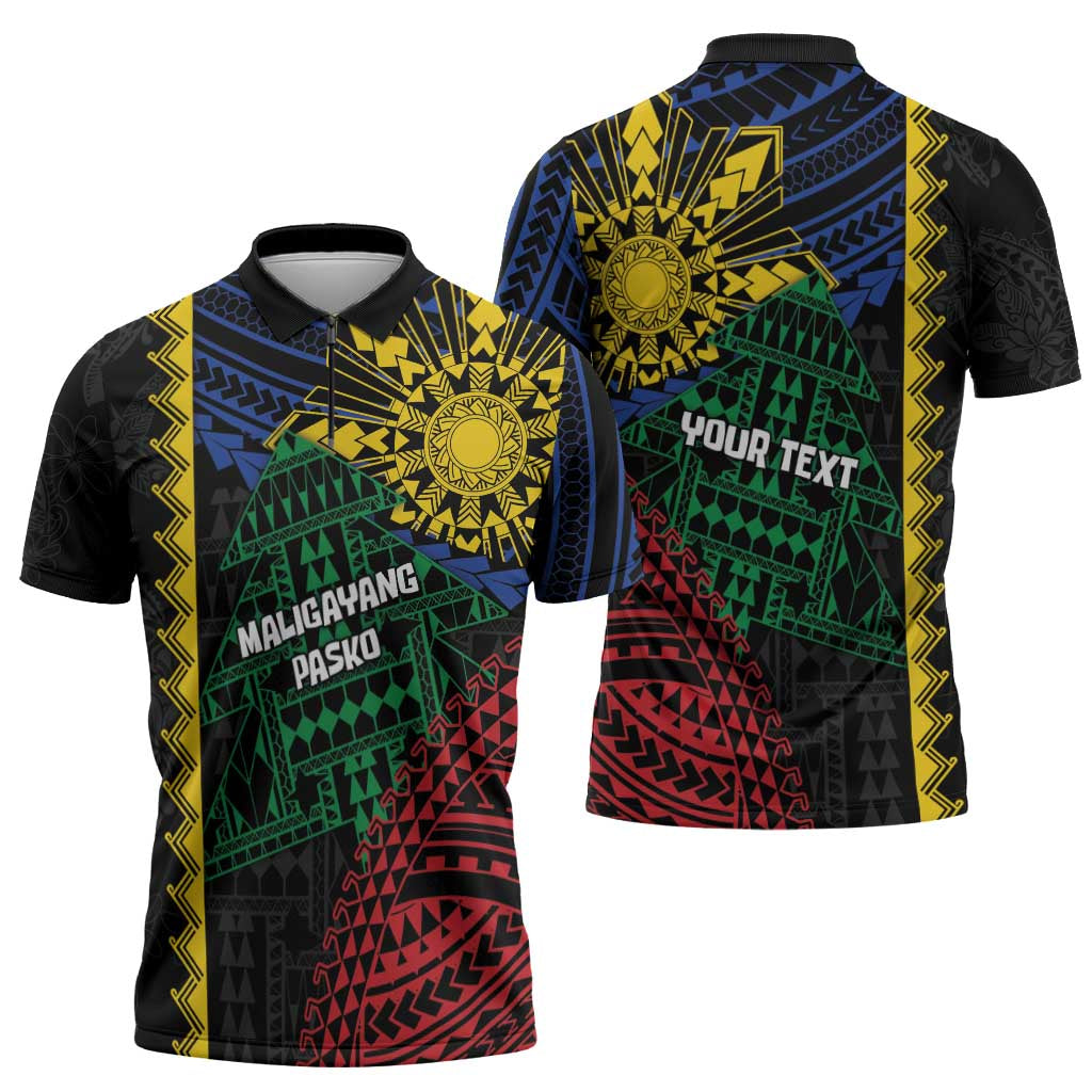Personalised Philippines Christmas Zipper Polo Shirt Xmas Tree Filipino Tribal Patterns DT05 - Polynesian Pride
