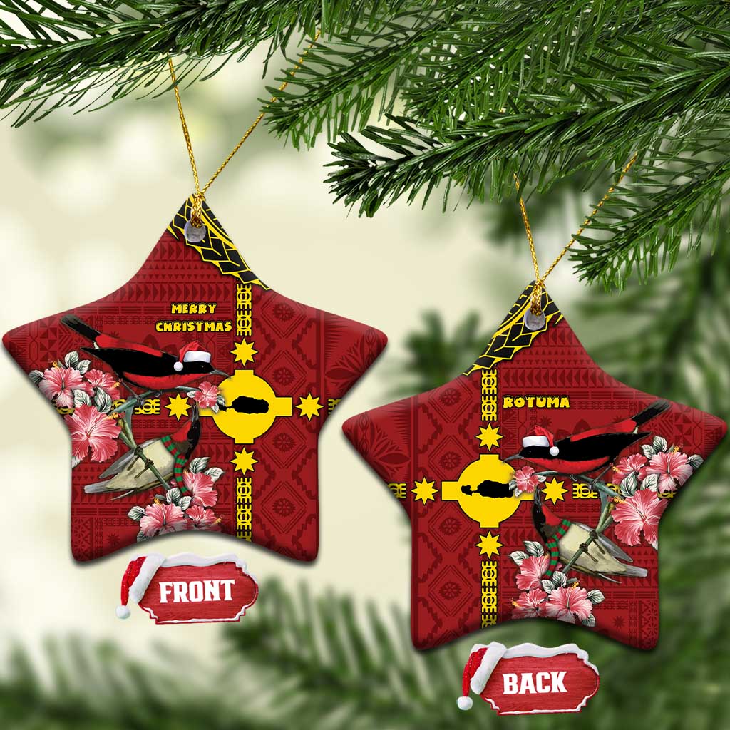 Rotuma Christmas Ceramic Ornament Rotuma Myzomela Birds With Hibiscus Flowers - Polynesian Pride