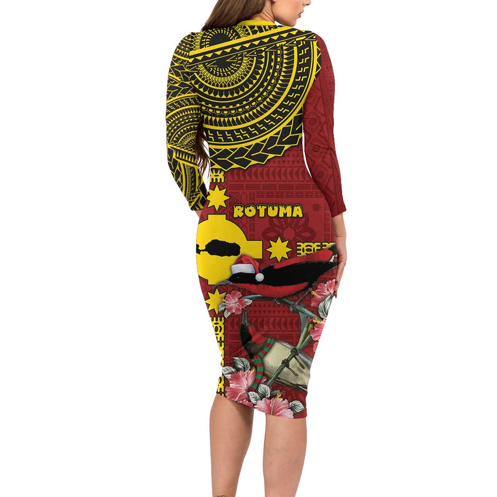 Rotuma Christmas Family Matching Long Sleeve Bodycon Dress and Hawaiian Shirt Rotuma Myzomela Birds With Hibiscus Flowers DT05 - Polynesian Pride