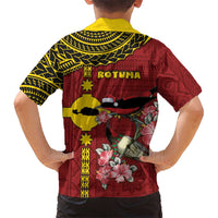 Rotuma Christmas Family Matching Off The Shoulder Long Sleeve Dress and Hawaiian Shirt Rotuma Myzomela Birds With Hibiscus Flowers DT05 - Polynesian Pride