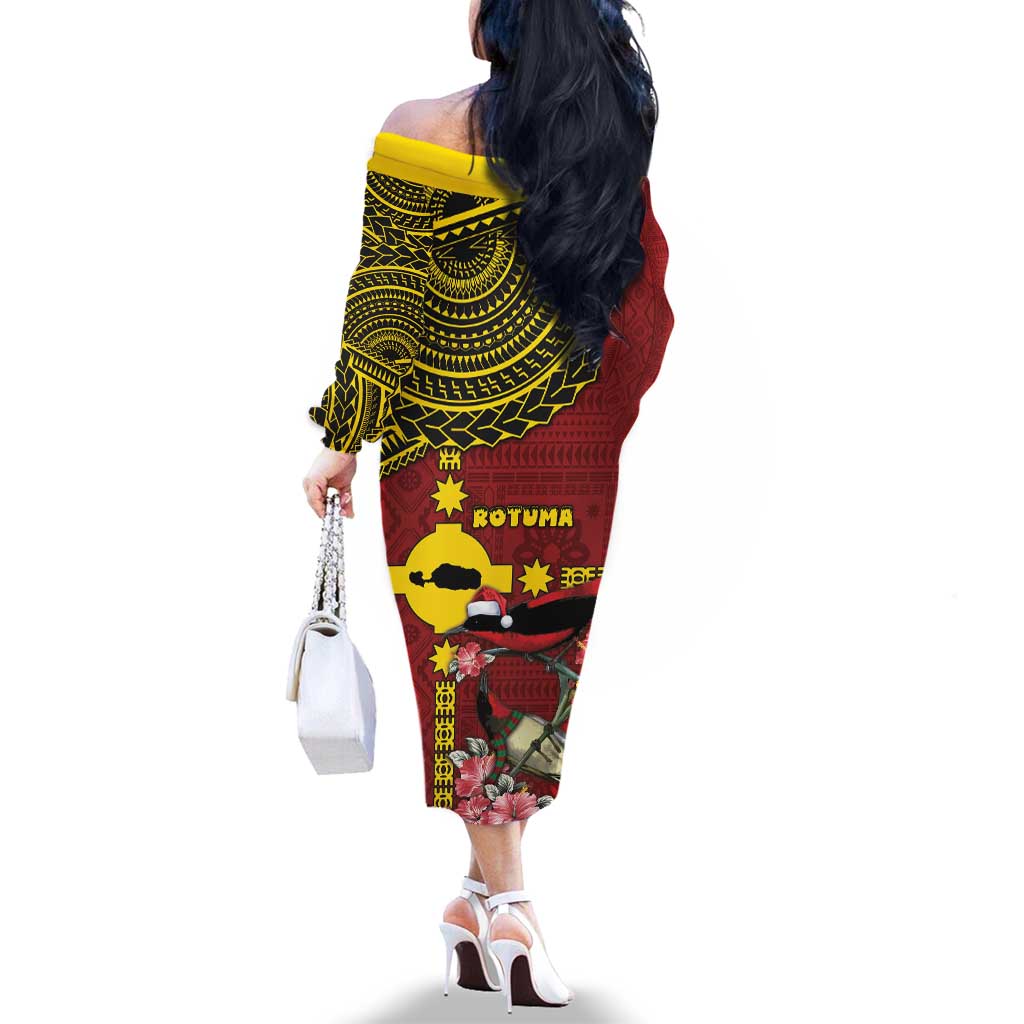Rotuma Christmas Family Matching Off The Shoulder Long Sleeve Dress and Hawaiian Shirt Rotuma Myzomela Birds With Hibiscus Flowers DT05 - Polynesian Pride