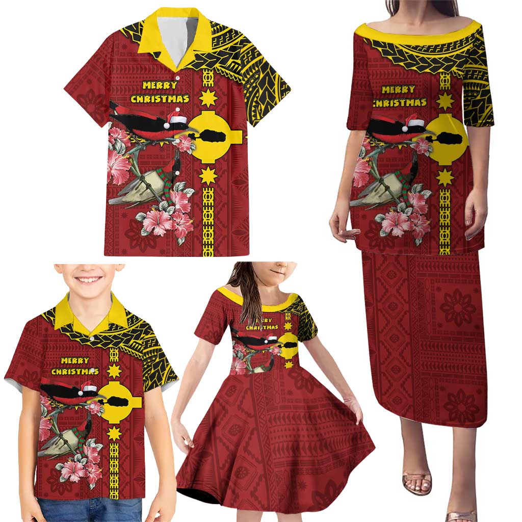 Rotuma Christmas Family Matching Puletasi and Hawaiian Shirt Rotuma Myzomela Birds With Hibiscus Flowers - Polynesian Pride